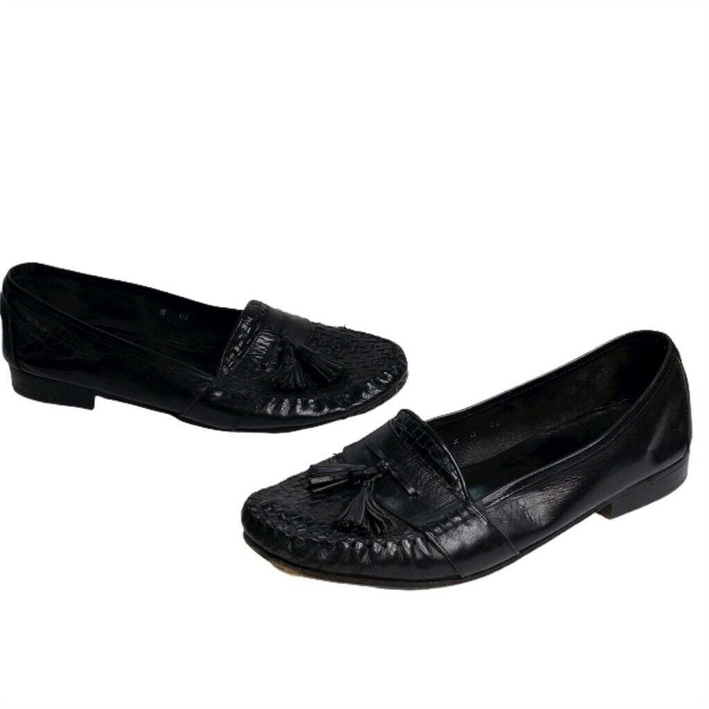 Cole Haan Mens Woven Loafers Black Moc Toe Tassel
